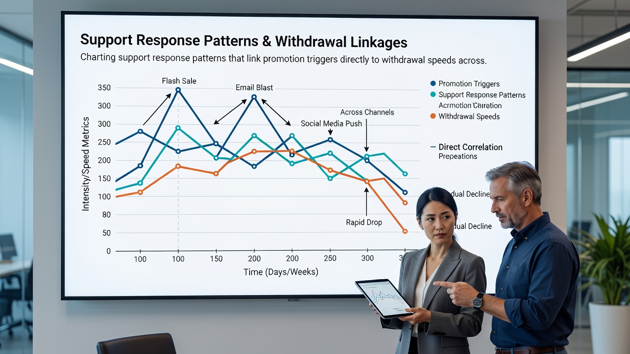 Visual representation of withdrawal speed variations tied to different support response intervals in slot and football betting sessions