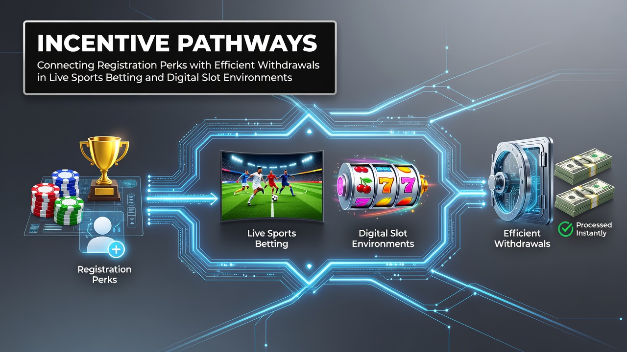 Visual representation of registration bonuses linking to efficient withdrawal processes in sports betting and digital slots