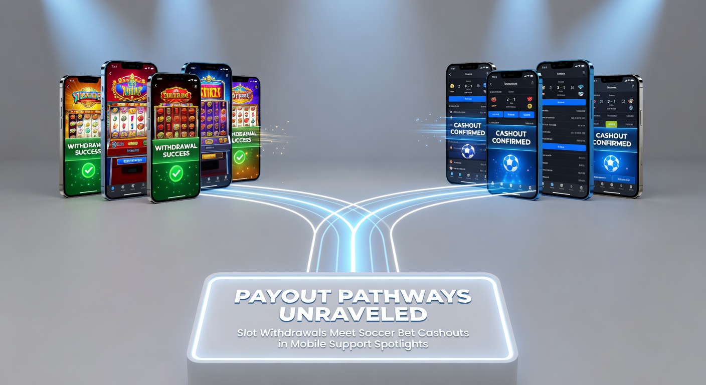 Close-up of a mobile app interface showing a successful slot withdrawal confirmation overlapping with a soccer bet cashout button and live chat support window