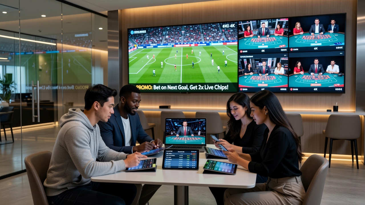Player interacting with synchronized football and live casino features on a smartphone