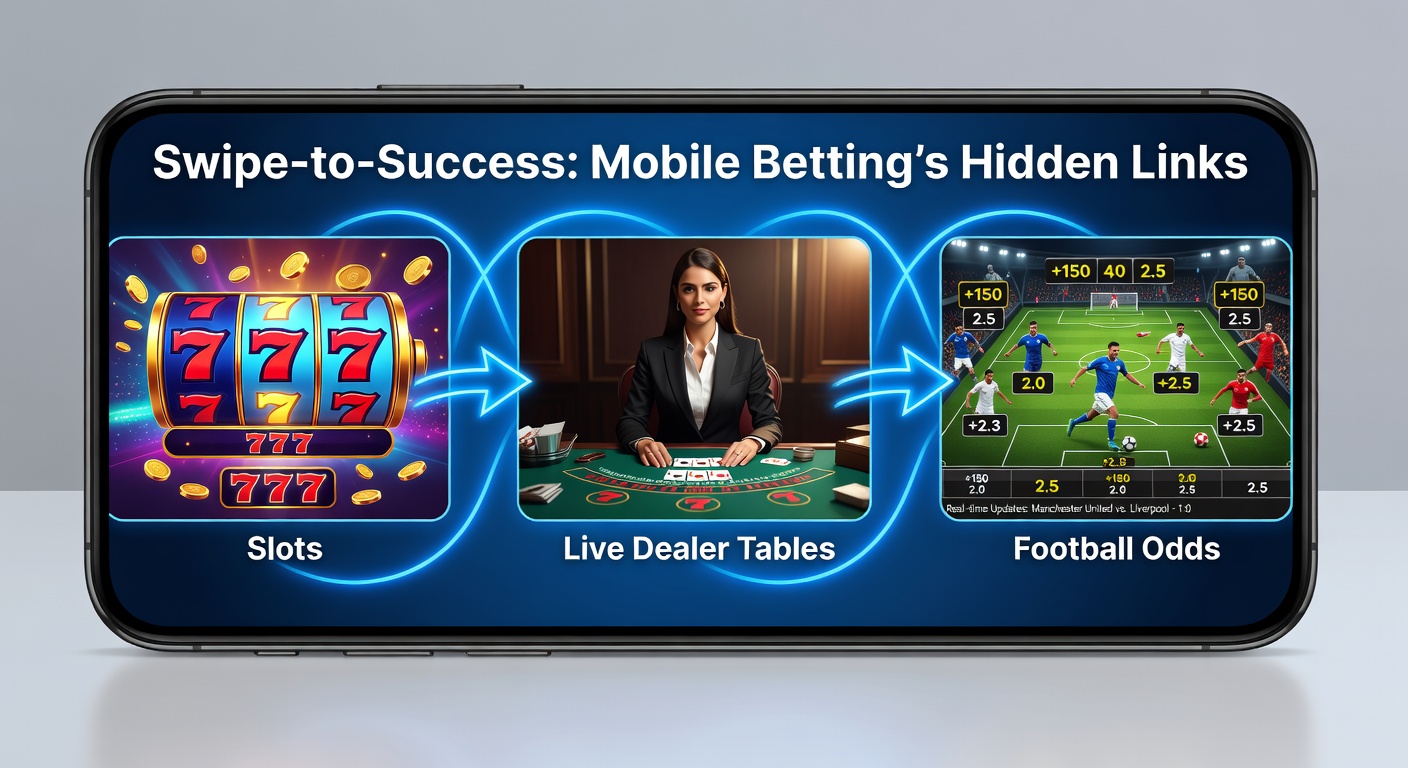 A smartphone screen displaying a mobile betting app with 777 slots spinning alongside live dealer roulette and upcoming football odds, illustrating seamless navigation between games