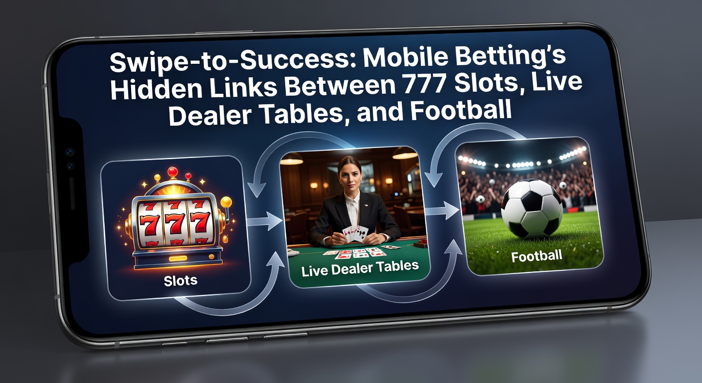 Close-up of fingers swiping on a mobile screen, transitioning from a vibrant 777 slot payout to live dealer cards being dealt and football match odds updating in real-time