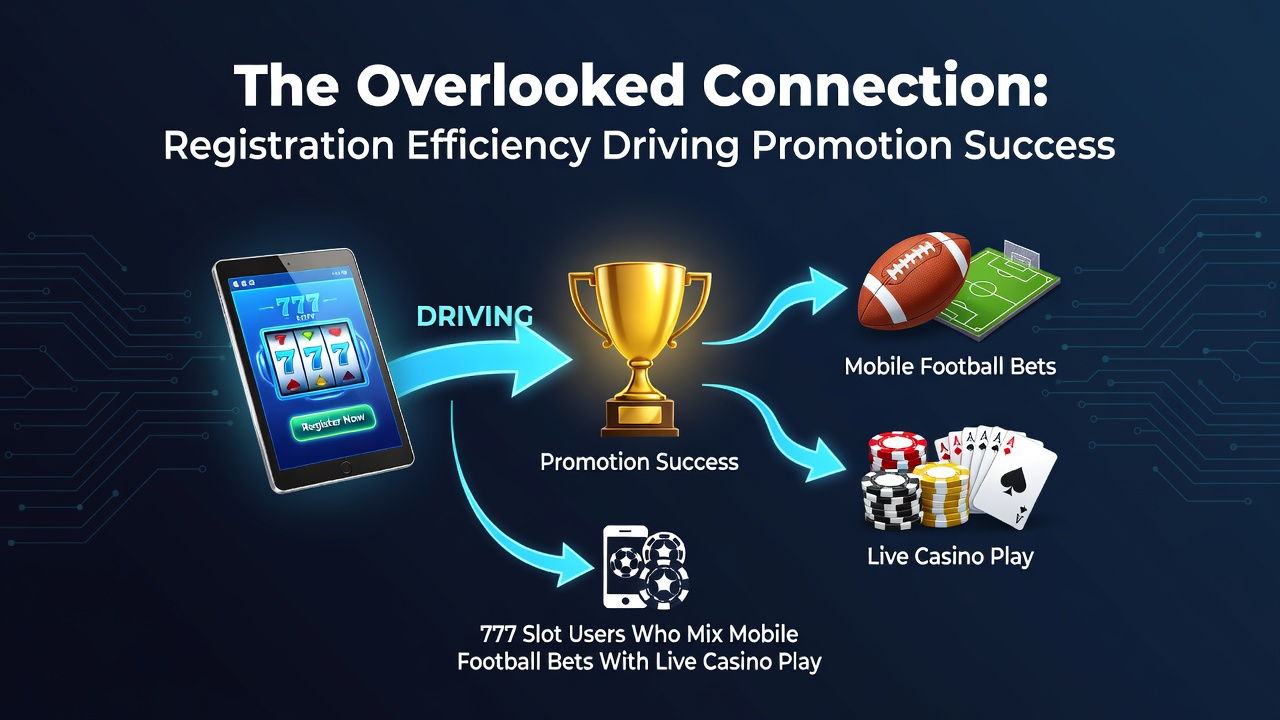 Illustration of efficient mobile registration interface for 777 slot users combining football bets and live casino sessions