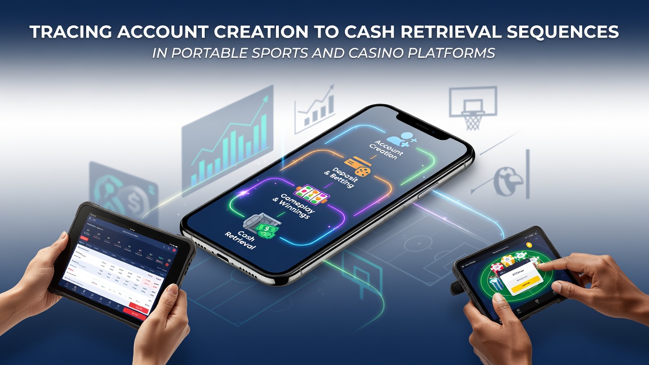 Illustration of a mobile device displaying account registration screens alongside sports betting and casino game interfaces