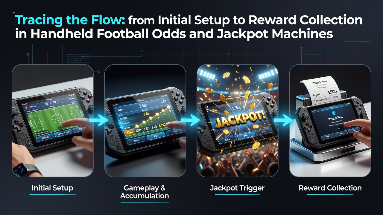 Handheld device displaying football odds interface alongside jackpot slot options during initial setup phase