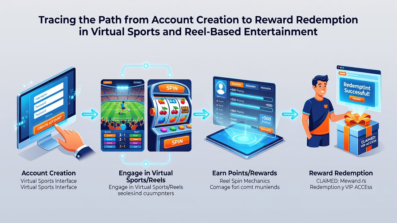 Diagram depicting reward points accumulation and redemption interface for online sports simulations and slot games